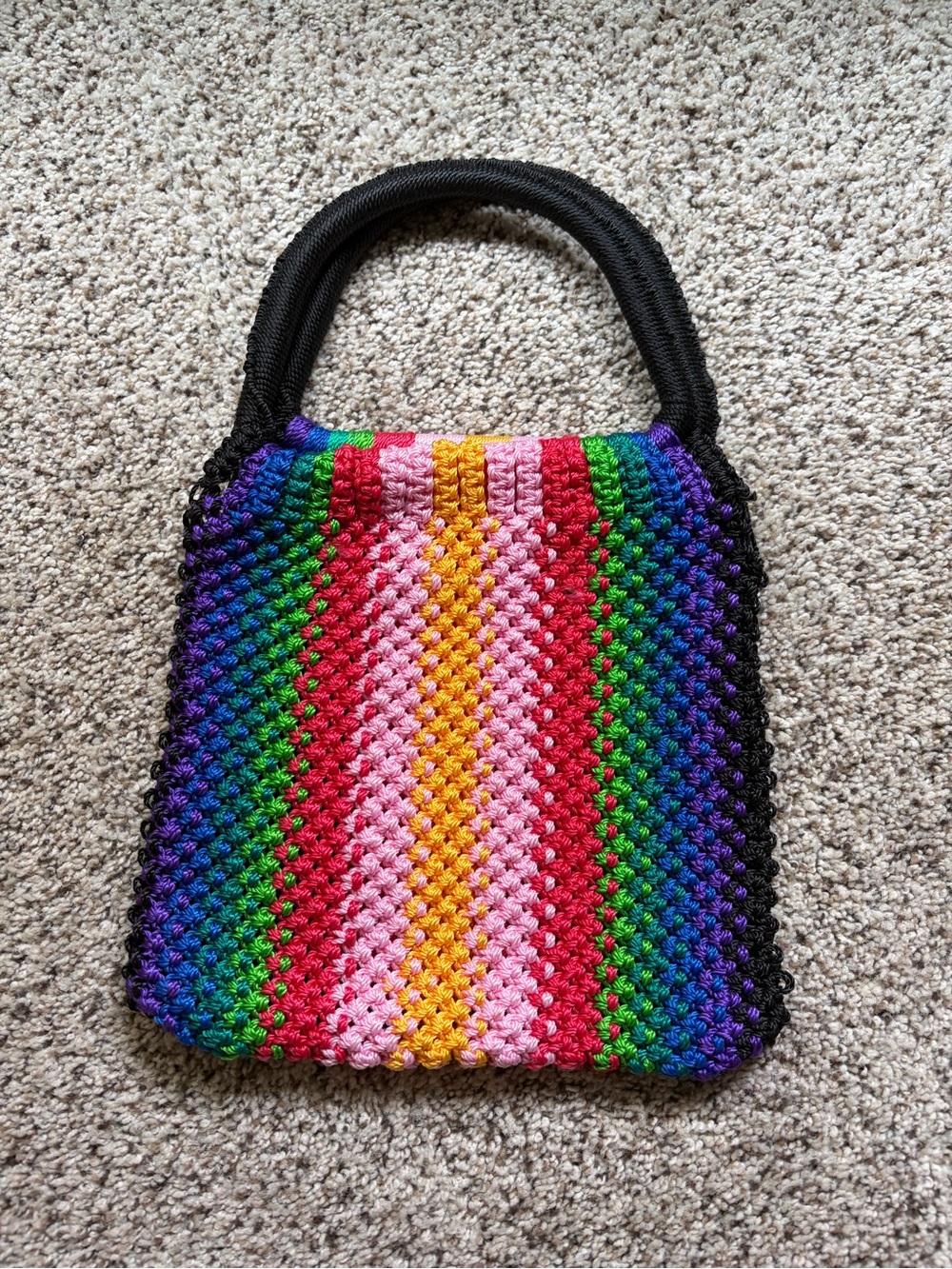 Multicolor Crochet Tote Bag - Black Handles